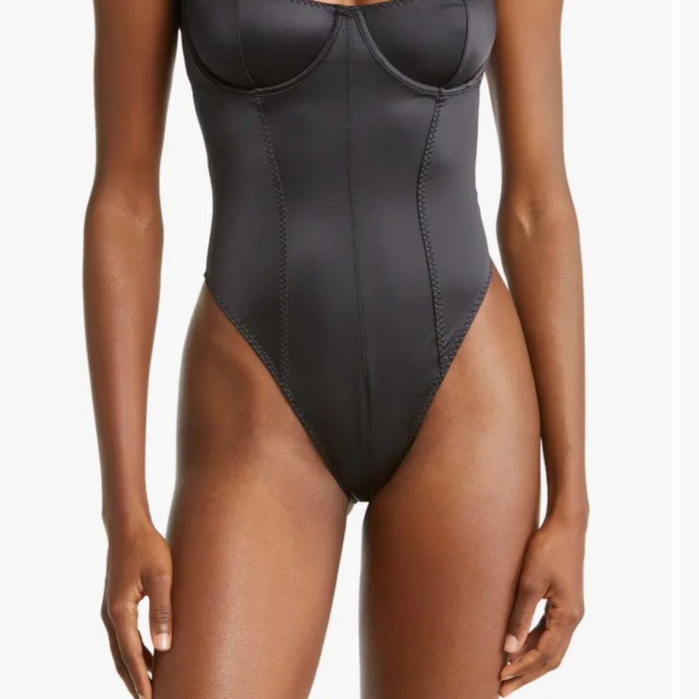 Skims Stretch Satin Black Bodysuit